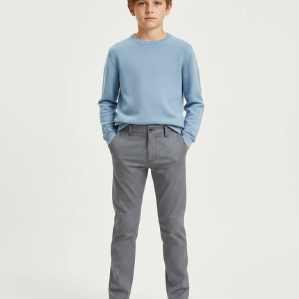Pantalon Gris Slim Carreaux Enfant Classique - Polyester