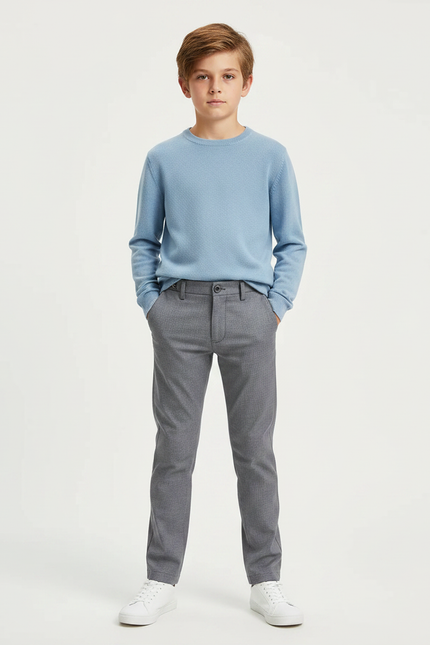 Pantalon Gris Slim Carreaux Enfant Classique - Polyester