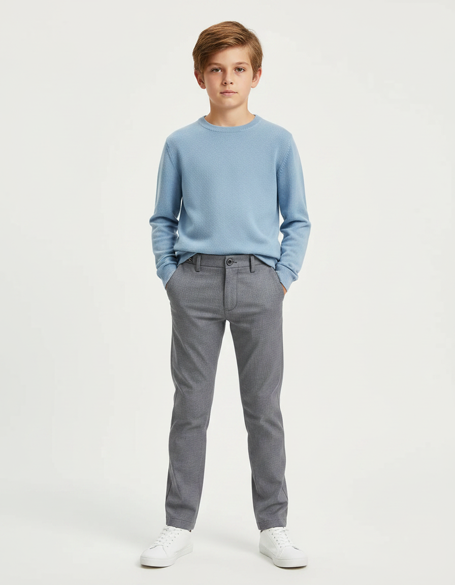 Pantalon Gris Slim Carreaux Enfant Classique - Polyester