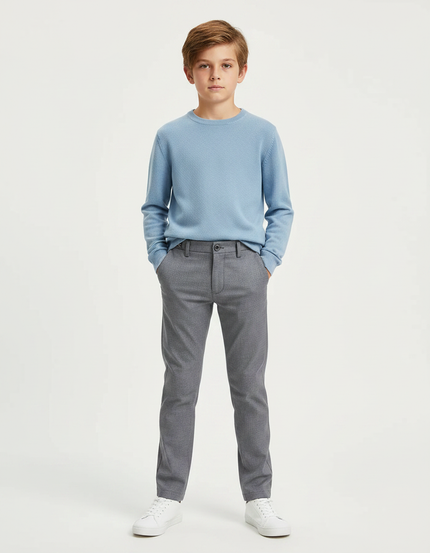 Pantalon Gris Slim Carreaux Enfant Classique - Polyester
