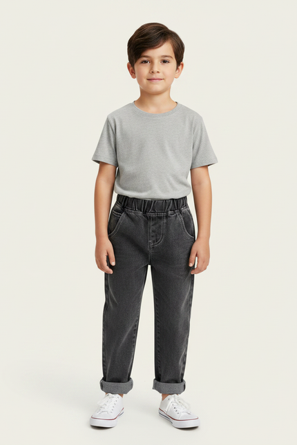 Pantalon Gris Enfant Jeans Ample Décontracté