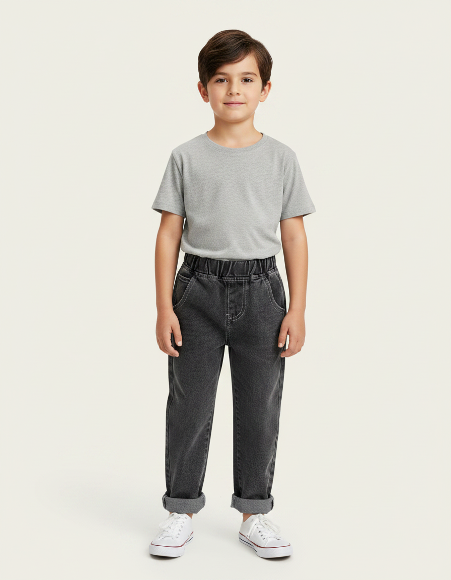 Pantalon Gris Enfant Jeans Ample Décontracté