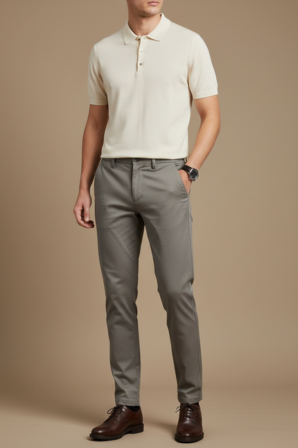 Pantalon Gris Homme Coton Slim Fit Extensible Décontracté - Gabardine