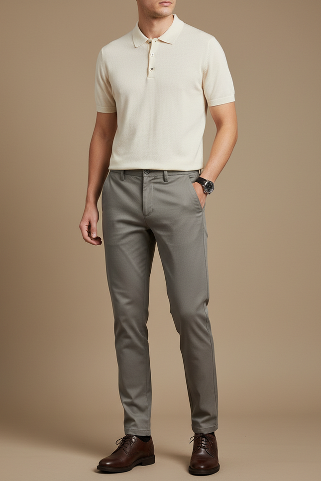 Pantalon Gris Homme Coton Slim Fit Extensible Décontracté - Gabardine