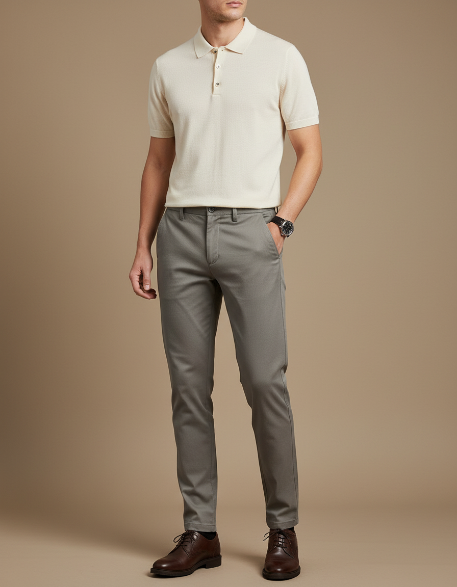 Pantalon Gris Homme Coton Slim Fit Extensible Décontracté - Gabardine