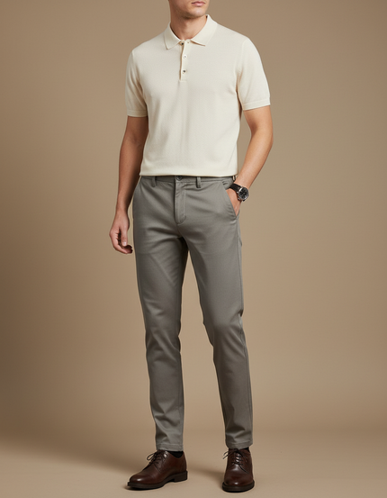 Pantalon Gris Homme Coton Slim Fit Extensible Décontracté - Gabardine