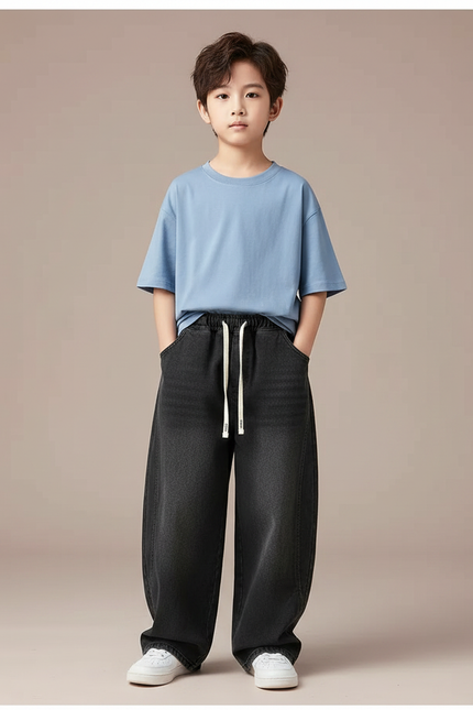 Pantalon Gris Denim Large Décontracté Garçon - Jean