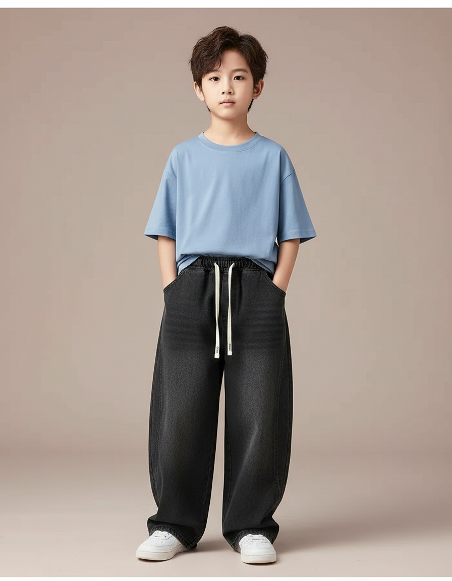 Pantalon Gris Denim Large Décontracté Garçon - Jean