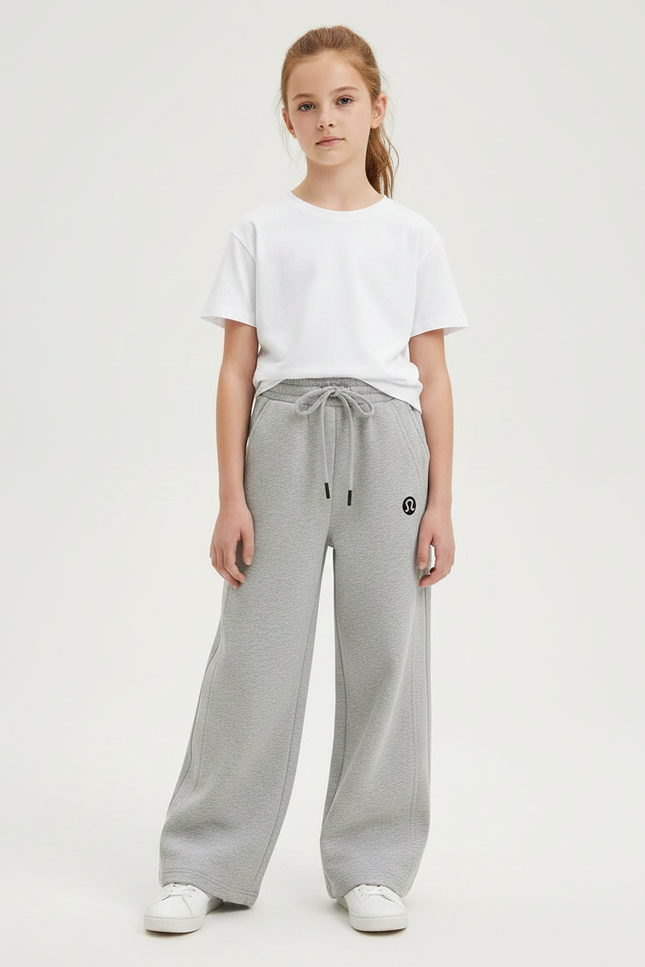 Pantalon Gris Enfant Molleton Ample Décontracté Confortable