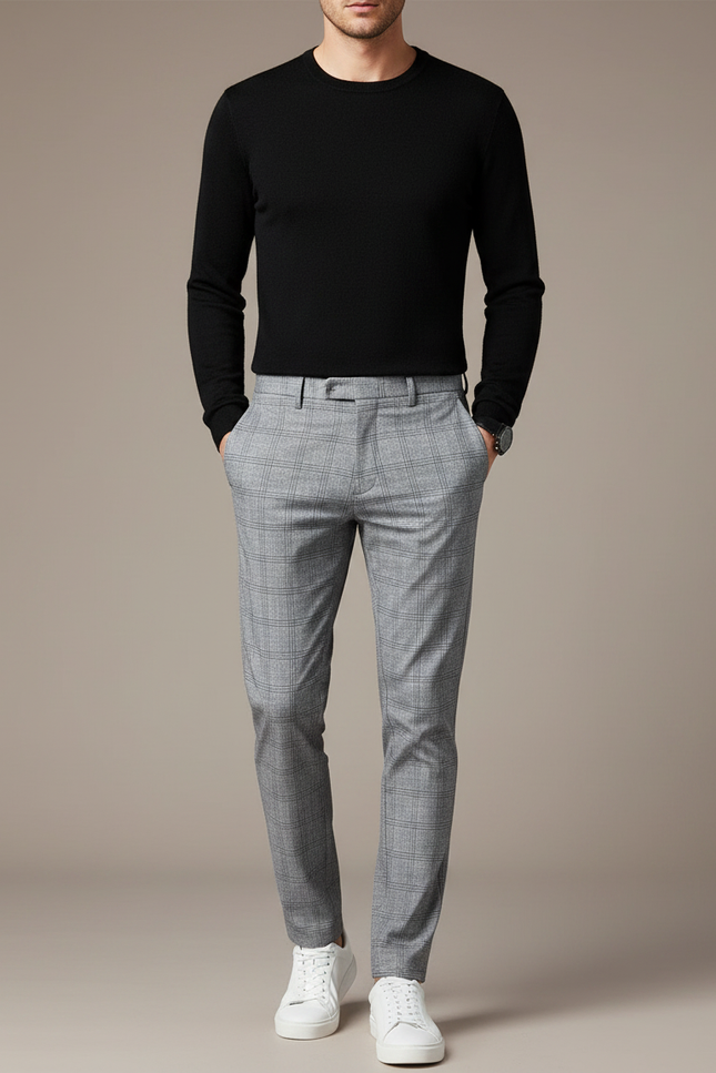 Pantalon Gris Prince De Galles Homme - Laine
