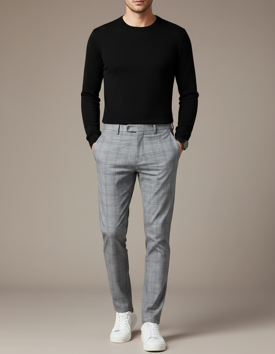 Pantalon Gris Prince De Galles Homme - Laine