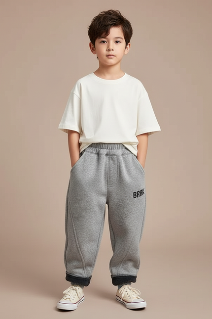 Pantalon Gris Molletonné Ample Décontracté Garçon