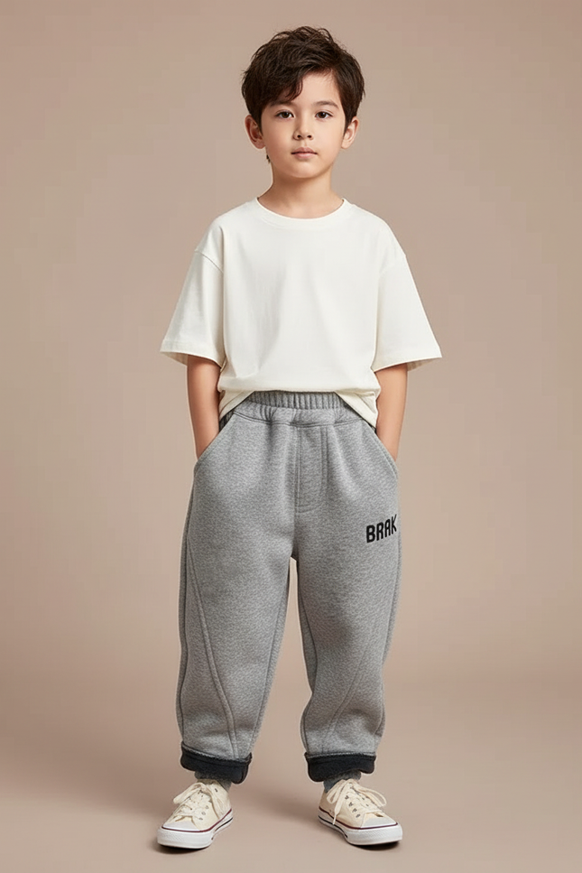 Pantalon Gris Molletonné Ample Décontracté Garçon