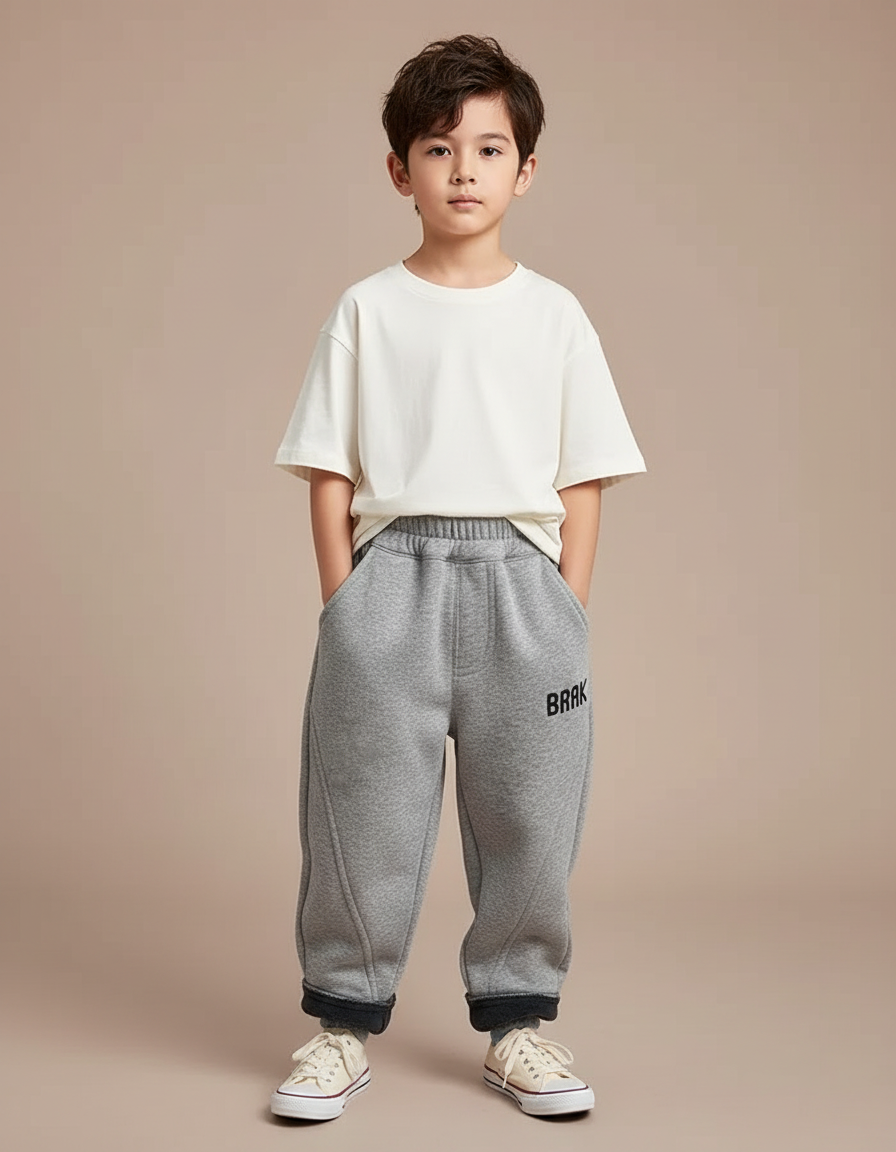 Pantalon Gris Molletonné Ample Décontracté Garçon