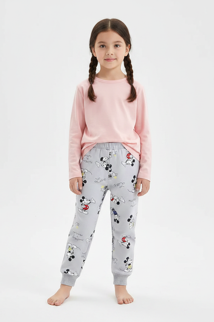 Pantalon Gris Molletonné Imprimé Mickey Enfant Confortable