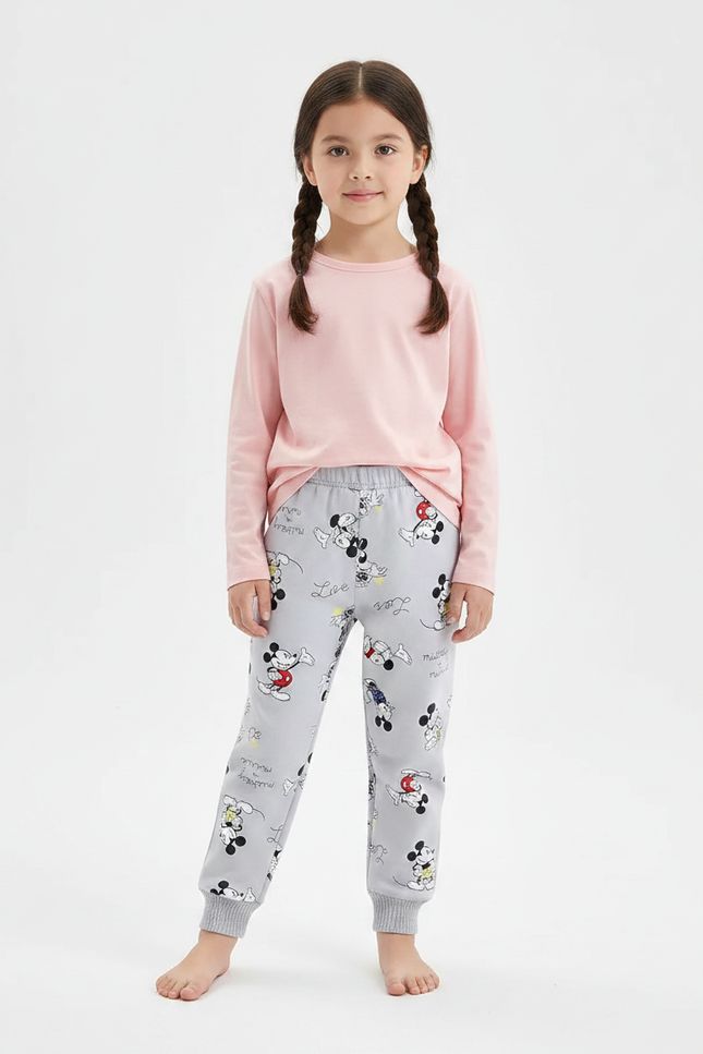 Pantalon Gris Molletonné Imprimé Mickey Enfant Confortable