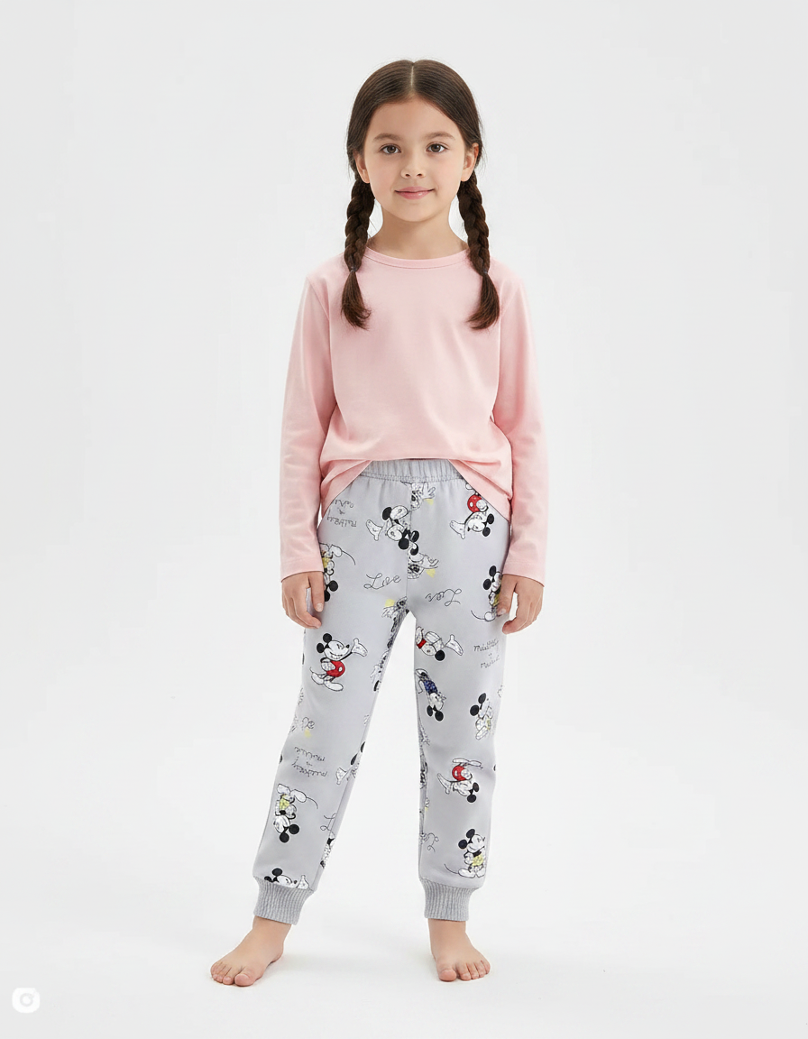 Pantalon Gris Molletonné Imprimé Mickey Enfant Confortable