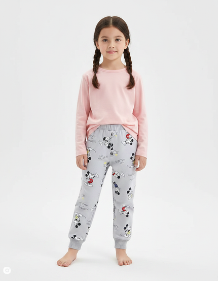 Pantalon Gris Molletonné Imprimé Mickey Enfant Confortable