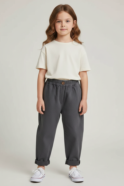 Pantalon Gris Harem Ample Décontracté Enfant Coton - Molleton