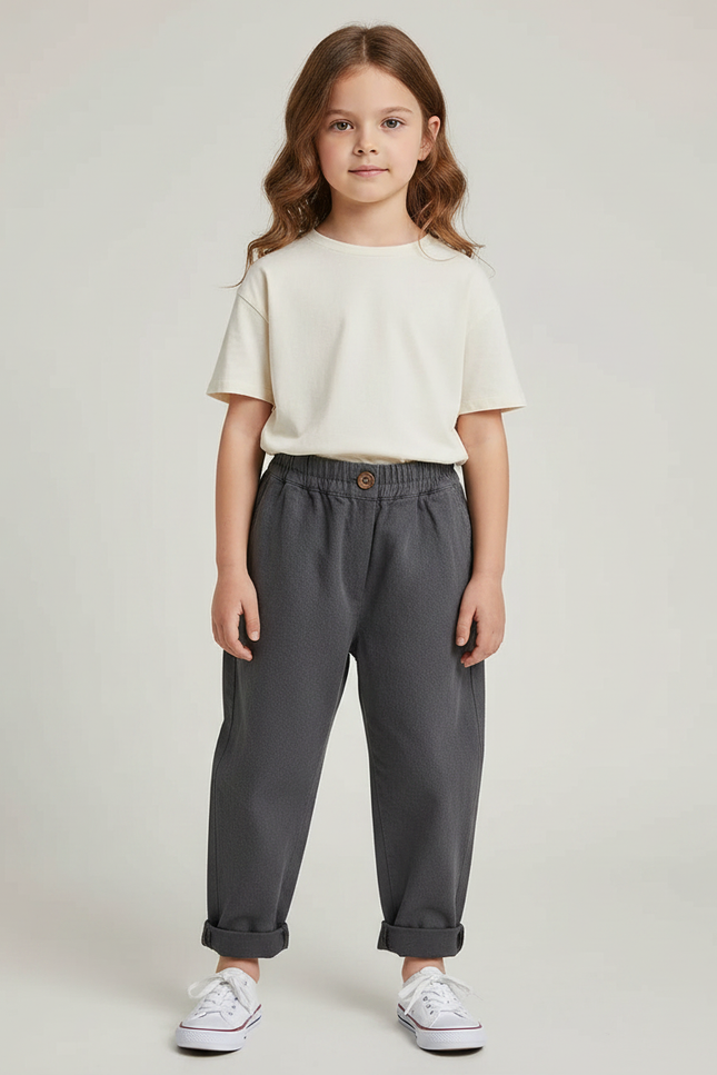 Pantalon Gris Harem Ample Décontracté Enfant Coton - Molleton