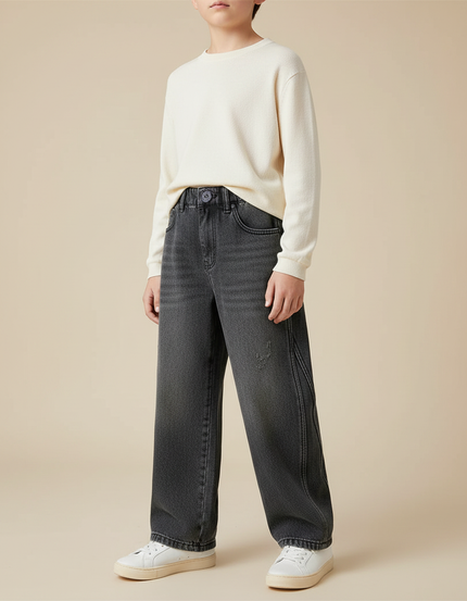 Pantalon Gris Jean Large Décontracté Enfant Ample