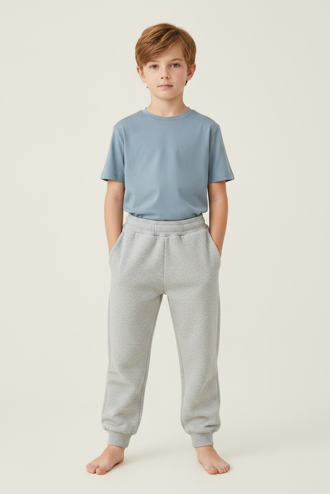 Pantalon Gris Molletonné Uni Enfant Confortable Ample