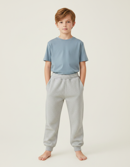 Pantalon Gris Molletonné Uni Enfant Confortable Ample