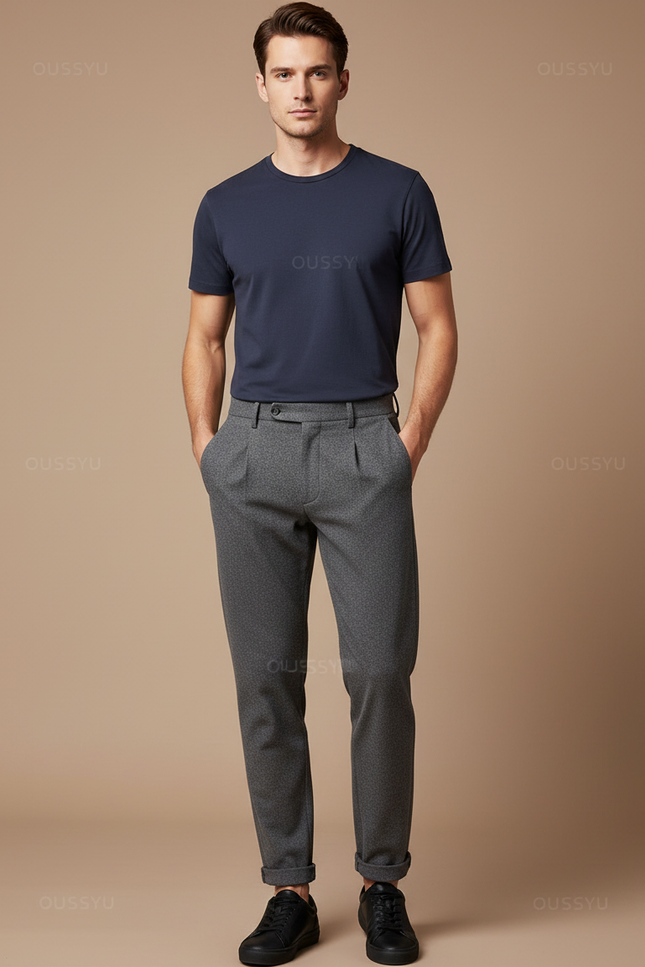 Pantalon Gris Plissé Élégant Décontracté Homme - Laine