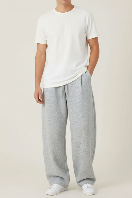 Pantalon Gris Ample Molletonné Sport Décontracté Homme