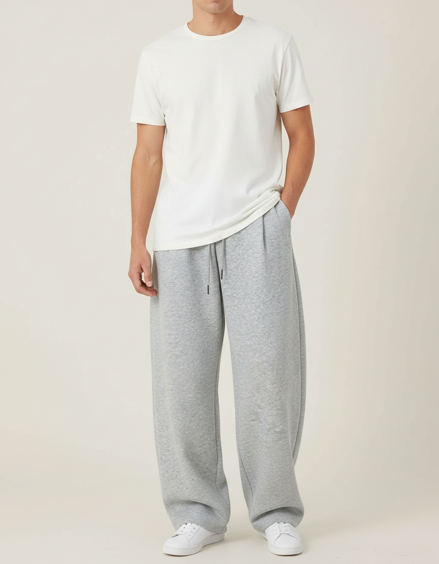 Pantalon Gris Ample Molletonné Sport Décontracté Homme