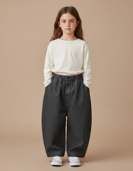 Pantalon Gris Ample Côtelé Décontracté Enfant - Cordé