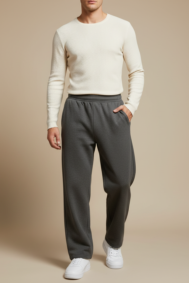 Pantalon Gris Molletonné Ample Confortable Décontracté