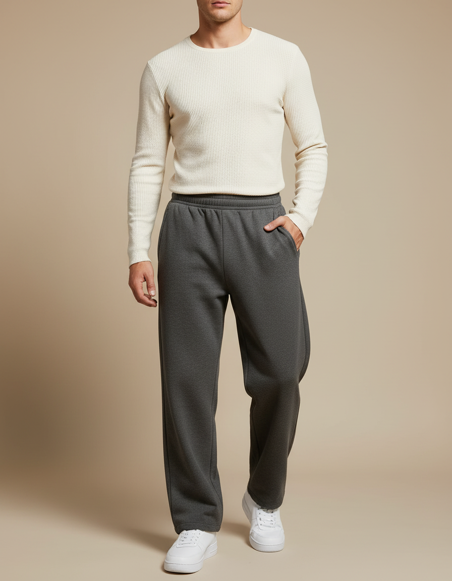 Pantalon Gris Molletonné Ample Confortable Décontracté