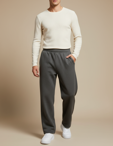 Pantalon Gris Molletonné Ample Confortable Décontracté