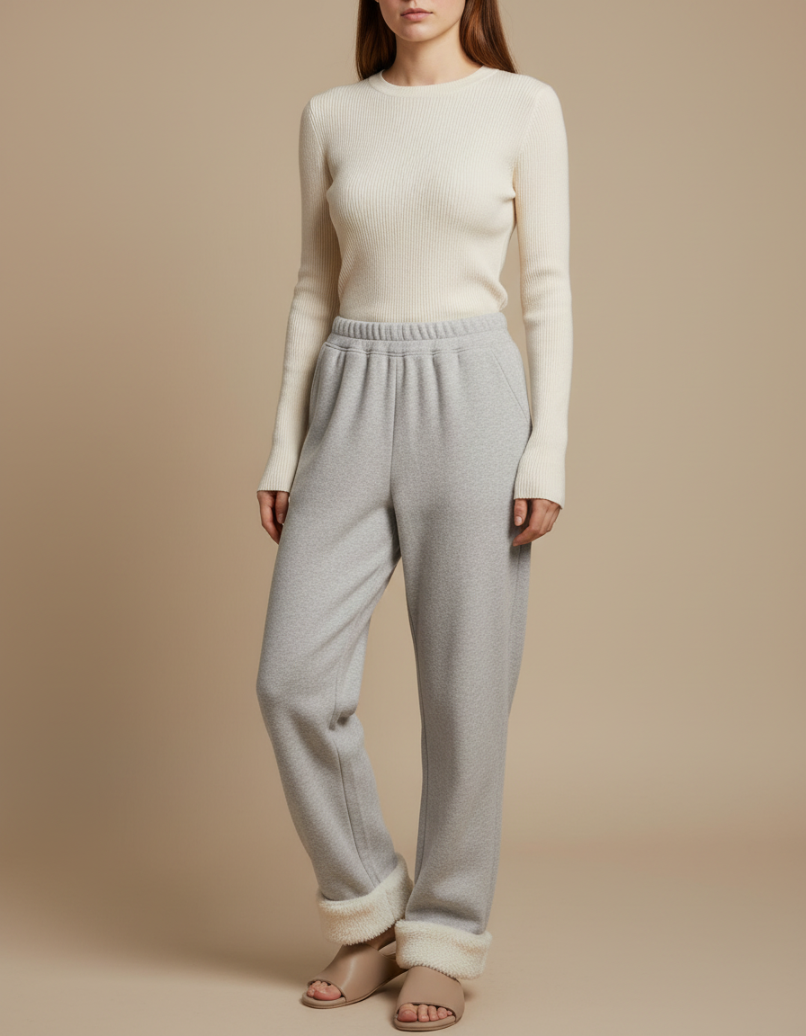 Pantalon Gris Ample Molletonné Chaud Femme