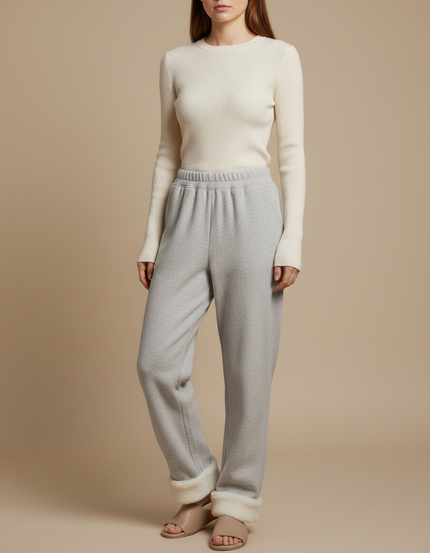 Pantalon Gris Ample Molletonné Chaud Femme