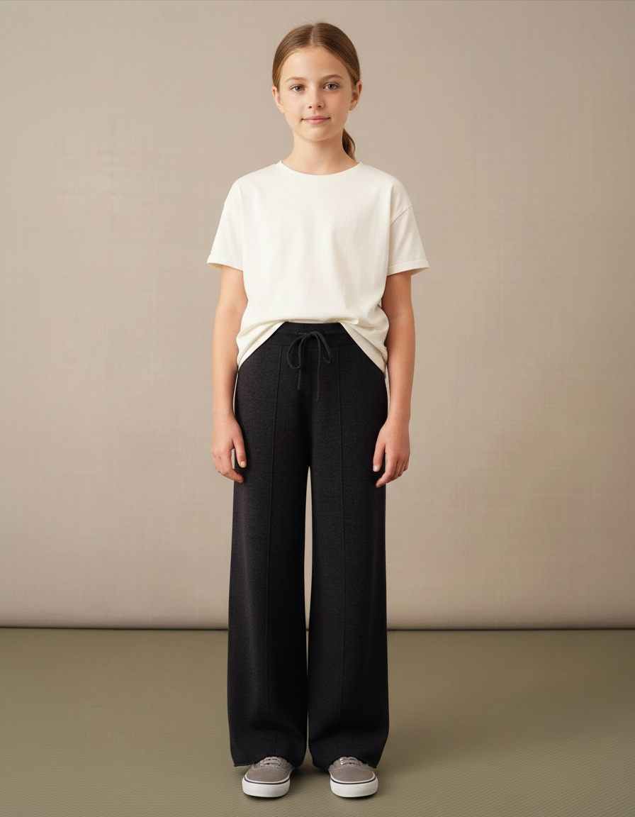 Pantalon Gris Ample Tricoté Cordon Fille - Maille