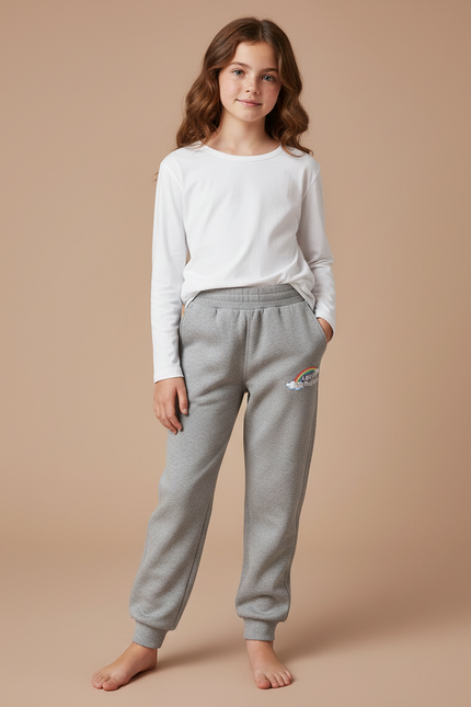 Pantalon Gris Molletonné Confortable Décontracté Enfant Arc-en-ciel