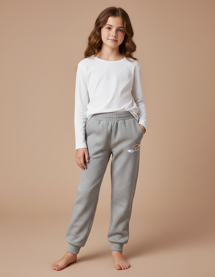 Pantalon Gris Molletonné Confortable Décontracté Enfant Arc-en-ciel