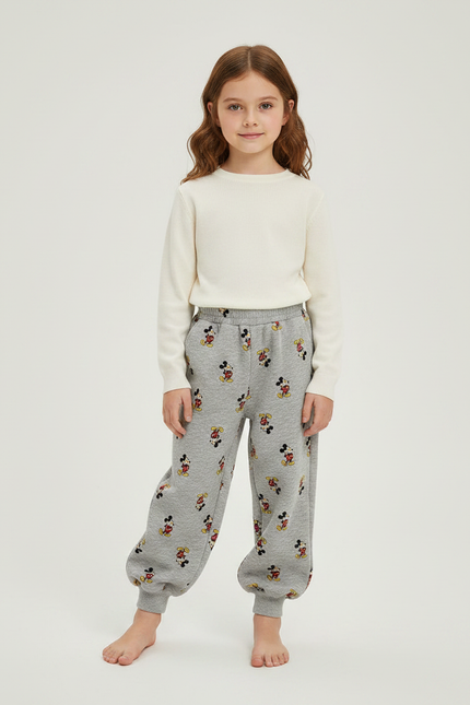 Pantalon Gris Molletonné Imprimé Mickey Enfant Décontracté