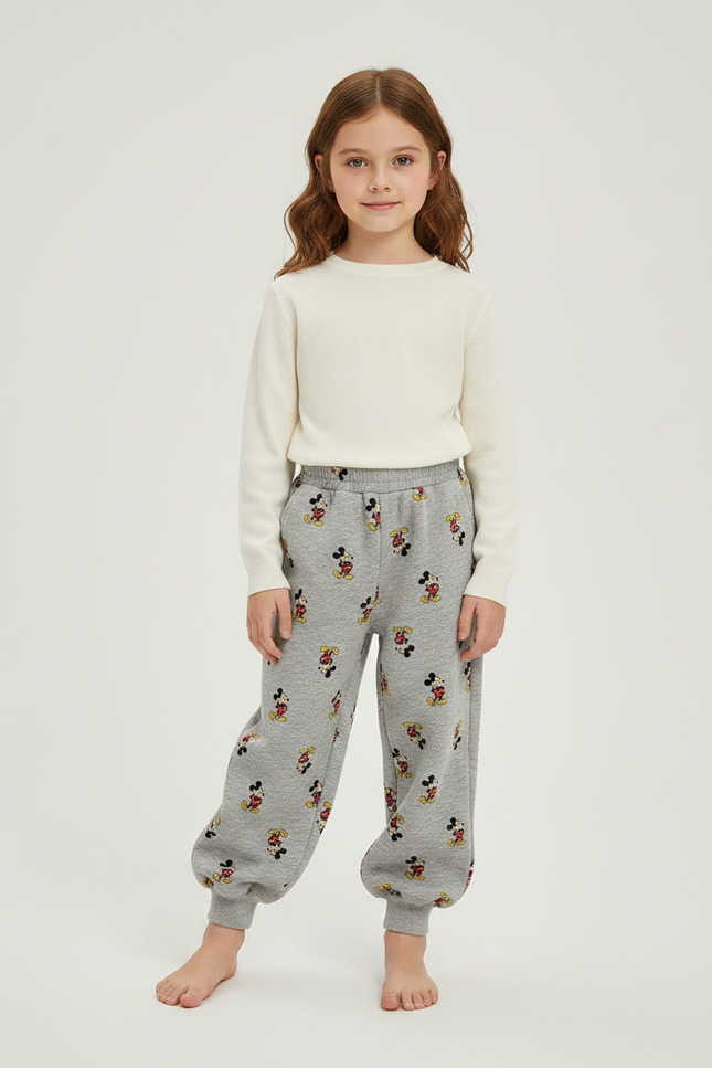 Pantalon Gris Molletonné Imprimé Mickey Enfant Décontracté