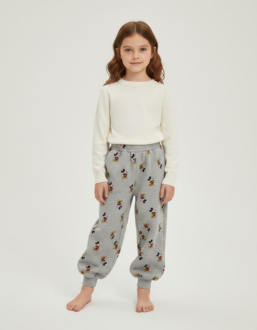 Pantalon Gris Molletonné Imprimé Mickey Enfant Décontracté
