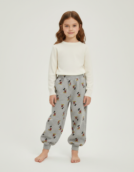 Pantalon Gris Molletonné Imprimé Mickey Enfant Décontracté