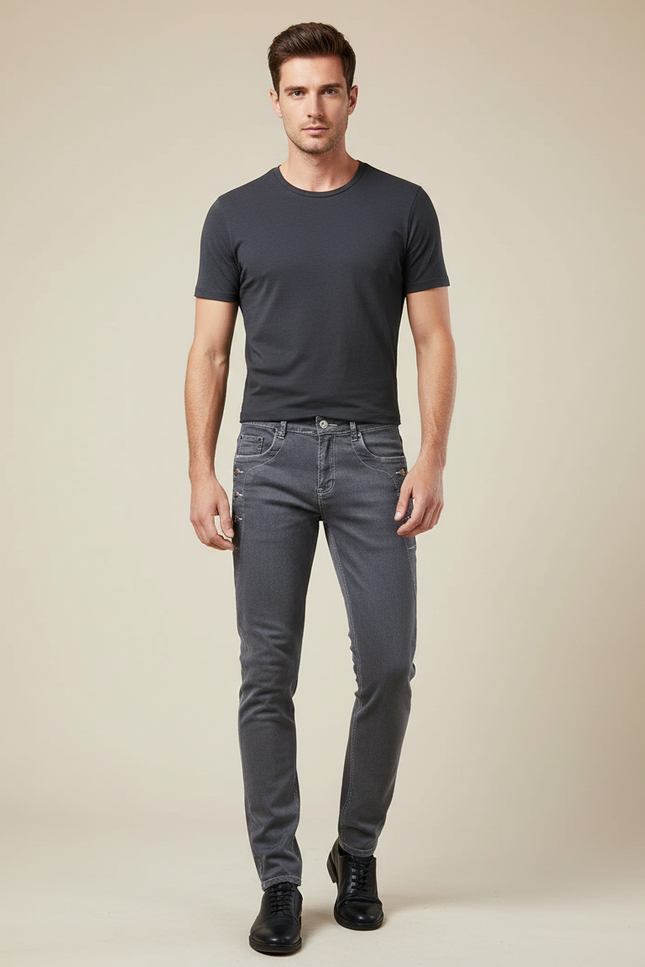 Pantalon Gris Jeans Slim Ajusté Homme