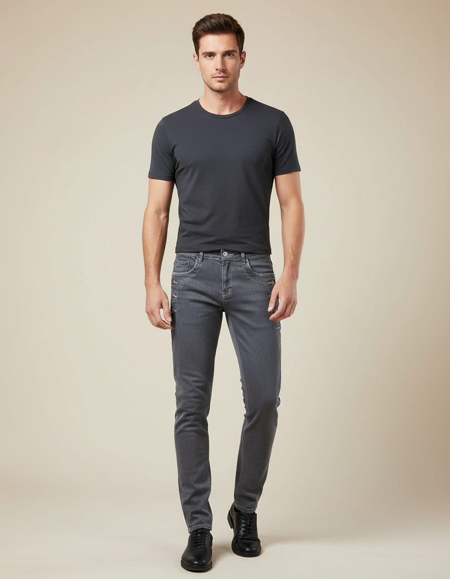Pantalon Gris Jeans Slim Ajusté Homme