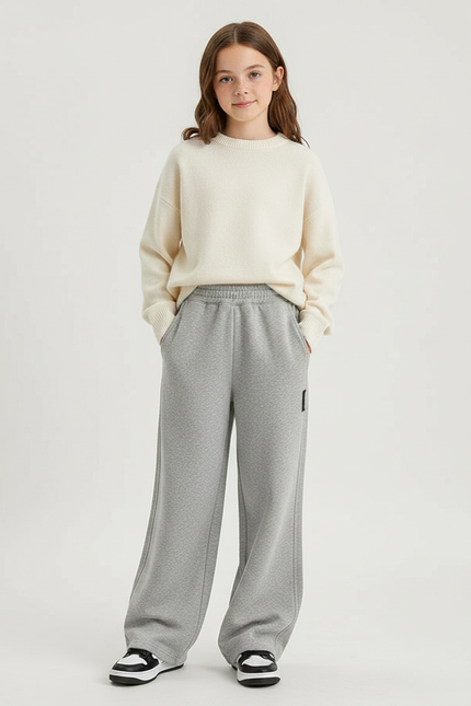 Pantalon Gris Large Sport Décontracté Coton Enfant - Molleton