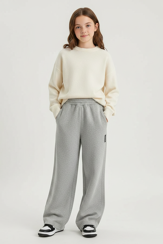 Pantalon Gris Large Sport Décontracté Coton Enfant - Molleton