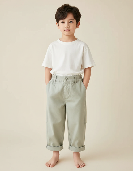 Pantalon Gris Enfant Droit Décontracté Coton Ample - Vert