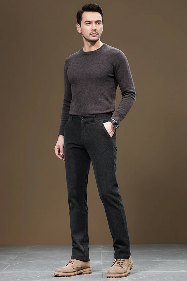 Pantalon Gris Côtelé Slim Chaud Homme - Cordé