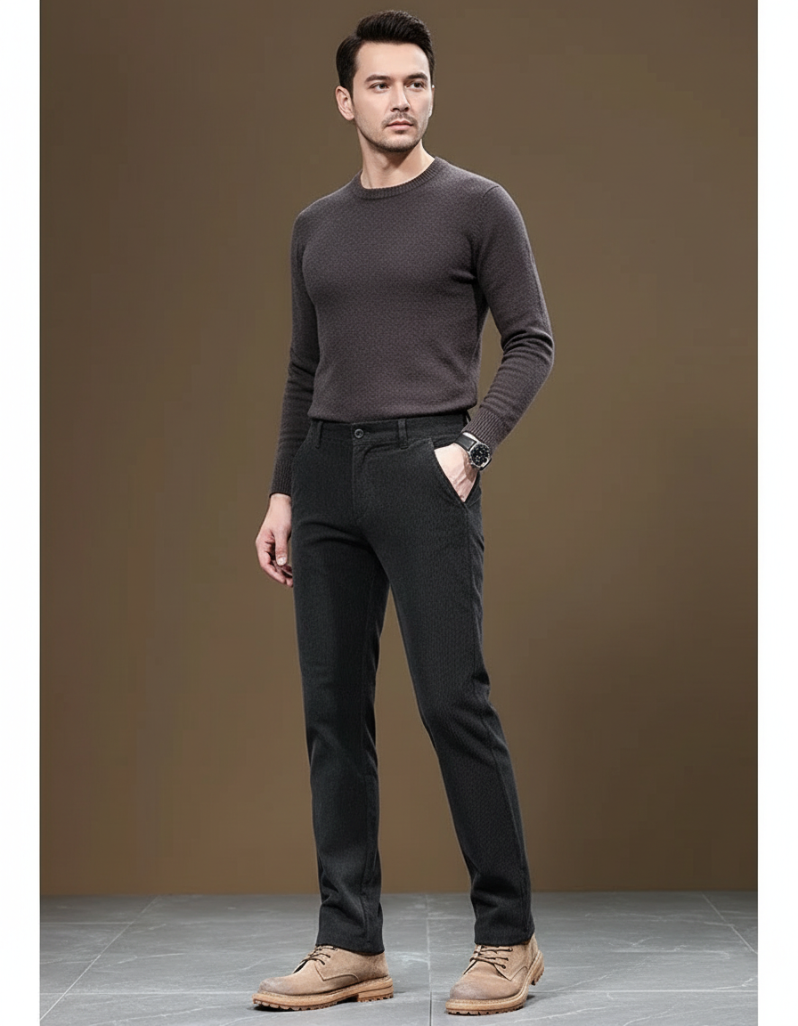 Pantalon Gris Côtelé Slim Chaud Homme - Cordé